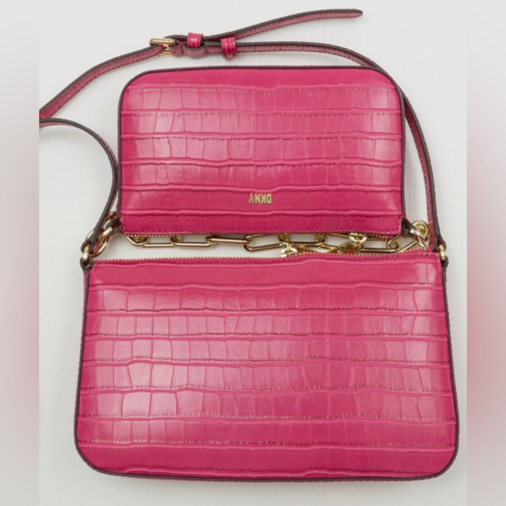 DKNY Double Crossbody Hot Pink Chain Bag Set of 2 Bags AUTHENTIC NEW